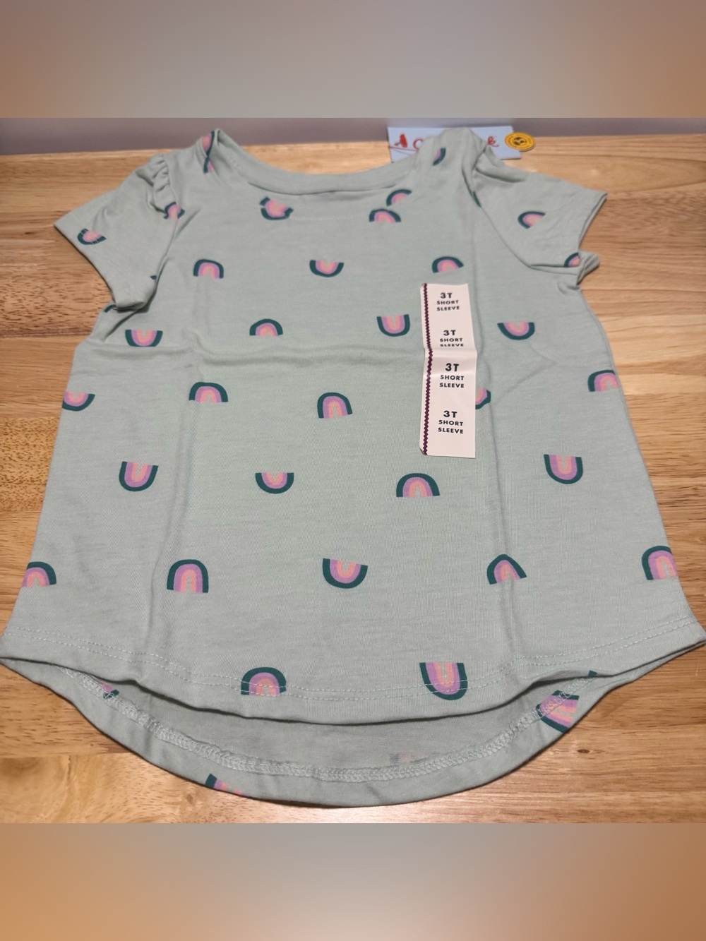 Cat & Jack Girls 3T Mint Rainbow Short Sleeve Tee Casual Summer Comfy Playwear